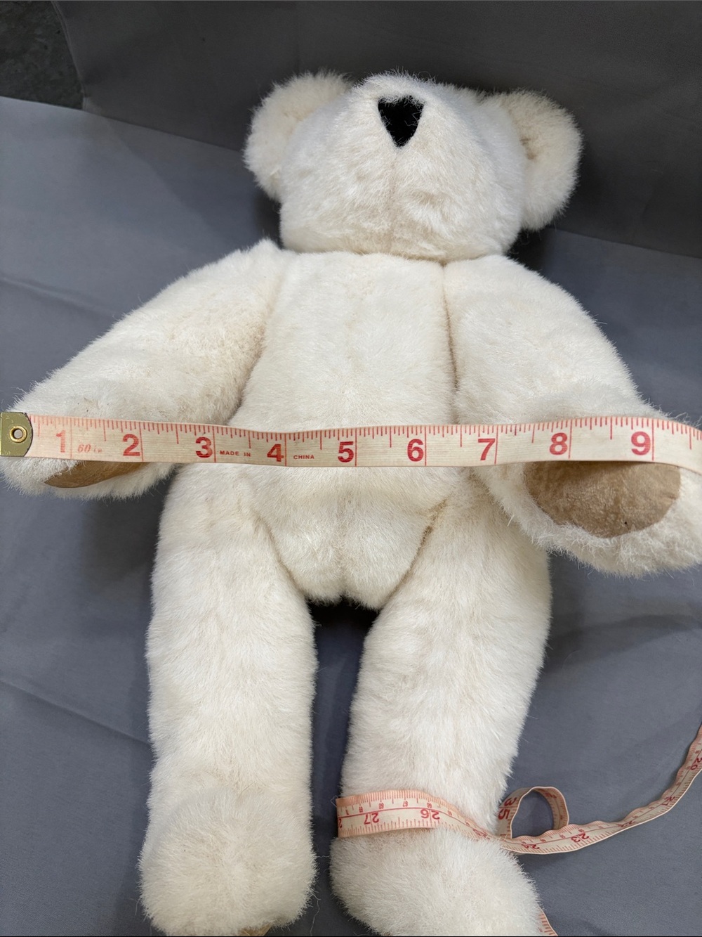 The Vermont Teddy Bear Company white poseable bear with tan paws and black nose - Picture 13 of 14